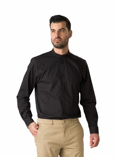 Ελαστικό ανδρικό μακρυμάνικο πουκάμισο με ΜΑΟ γιακά 405013S της Velilla μαύρο