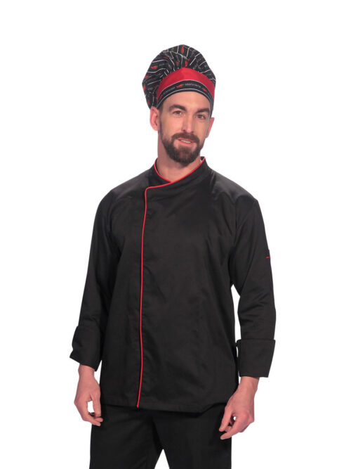 Σακάκι σεφ Allan της Uniform μαύρο με κόκκινο ρέλι